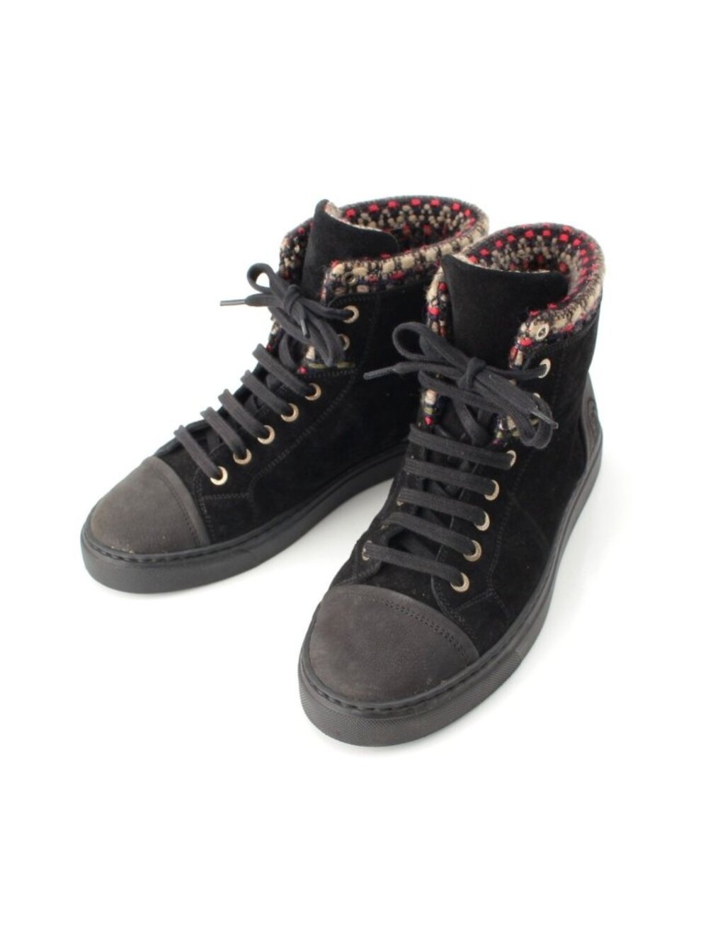 Chanel Tweed Suede High-Top Sneakers Black